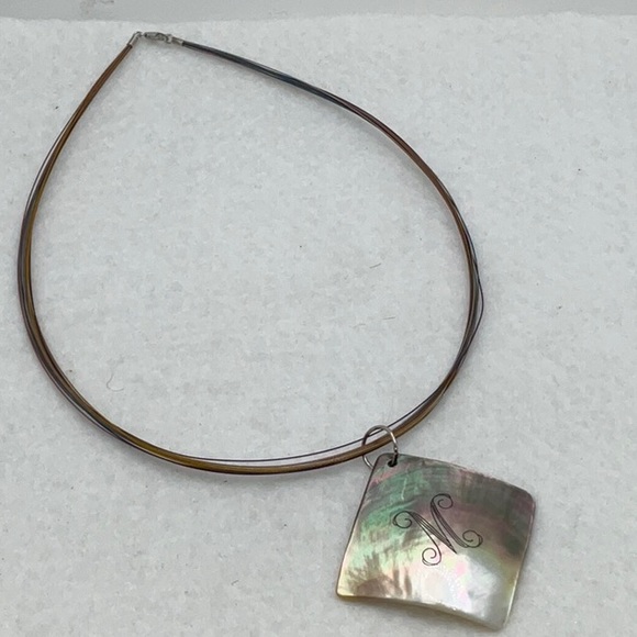 Monogram Initial M Shell Pendant Multi-Colored Metal Necklace - Picture 4 of 9